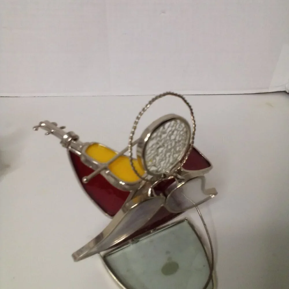 Stained Glass Angel Tea Light Candle Holders Musical Horn Violin Red Green